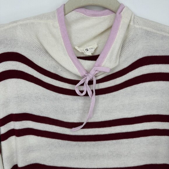 3/$25 Lou & Grey Striped Drawstring Cowl Neck Sweater XL Relaxed Fit Cream - Picture 6 of 7